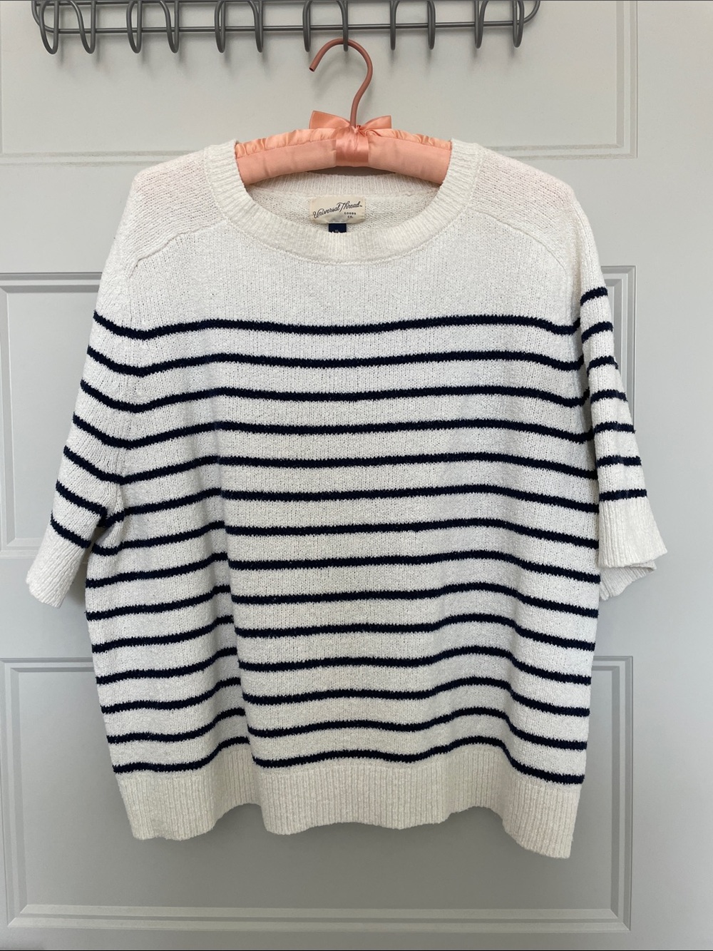 Universal Thread Ivory Crewneck Sweater with Navy Stripes